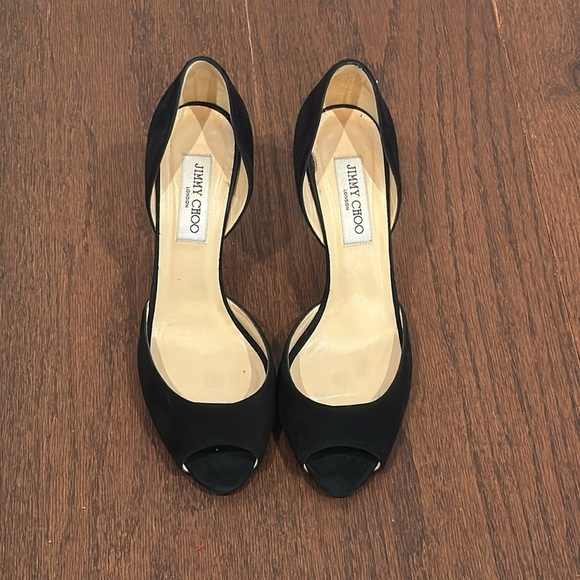 Jimmy Choo Black Suede Peep Toe D’Orsay Heels Size 39.5/9.5 - Picture 2 of 7